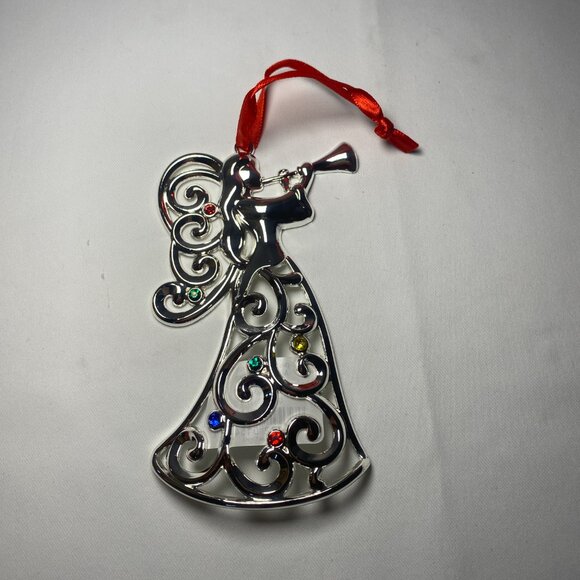 Lenox Sparkle and Scroll Angel Ornament Multicolor Gems Silver 893113 NIP - Picture 3 of 4